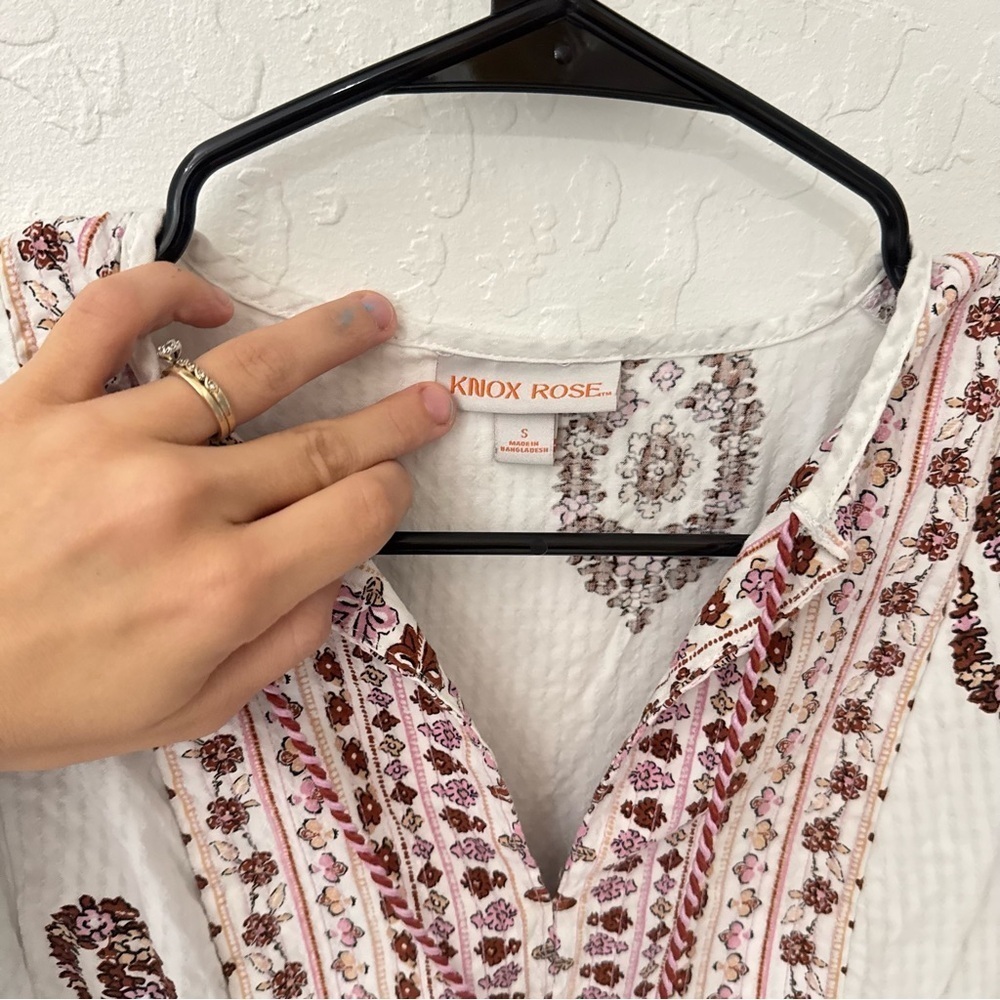 Knox Rose White Paisley Print Flutter Sleeve Tassel Boho Blouse S - Picture 4 of 6